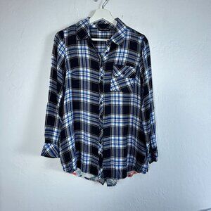 Tolani Collection Womens Blue White Plaid Button-Up Shirt with Floral Back XXSP